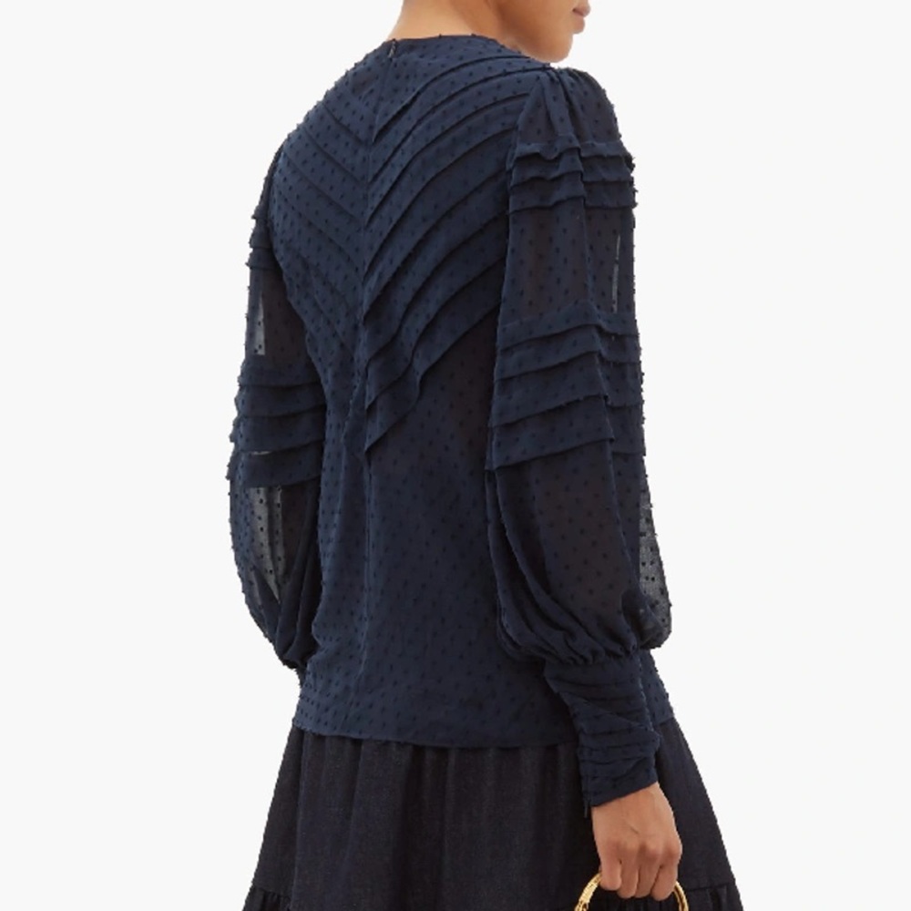 Zimmermann Sabotage Tucked Swiss-dot Georgette Blouse in Navy